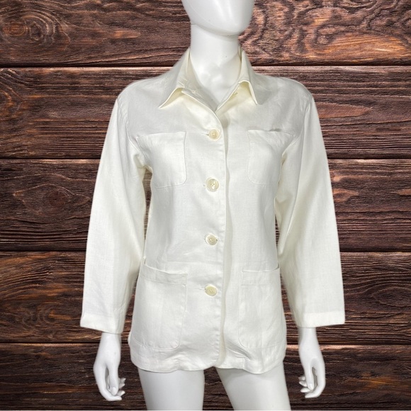 Gap 4-Pocket Front Off-White Linen Shirt Jacket - Picture 1 of 8